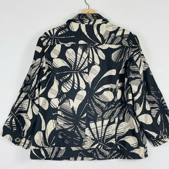 Chico's Brown Tan Tropical Leaves Crinkle Blazer Jacket Women's 1 Medium 8 - Picture 4 of 6